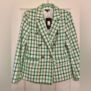 Fashion Nova Green and White Checkered Blazer